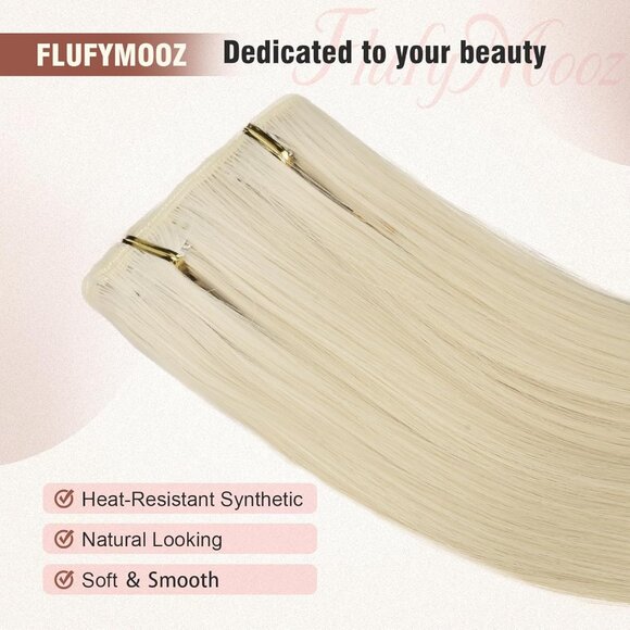 New 6PC Clip-in Hair Extensions 24" Long Straight Synthetic - Platinum Blonde - Picture 3 of 5